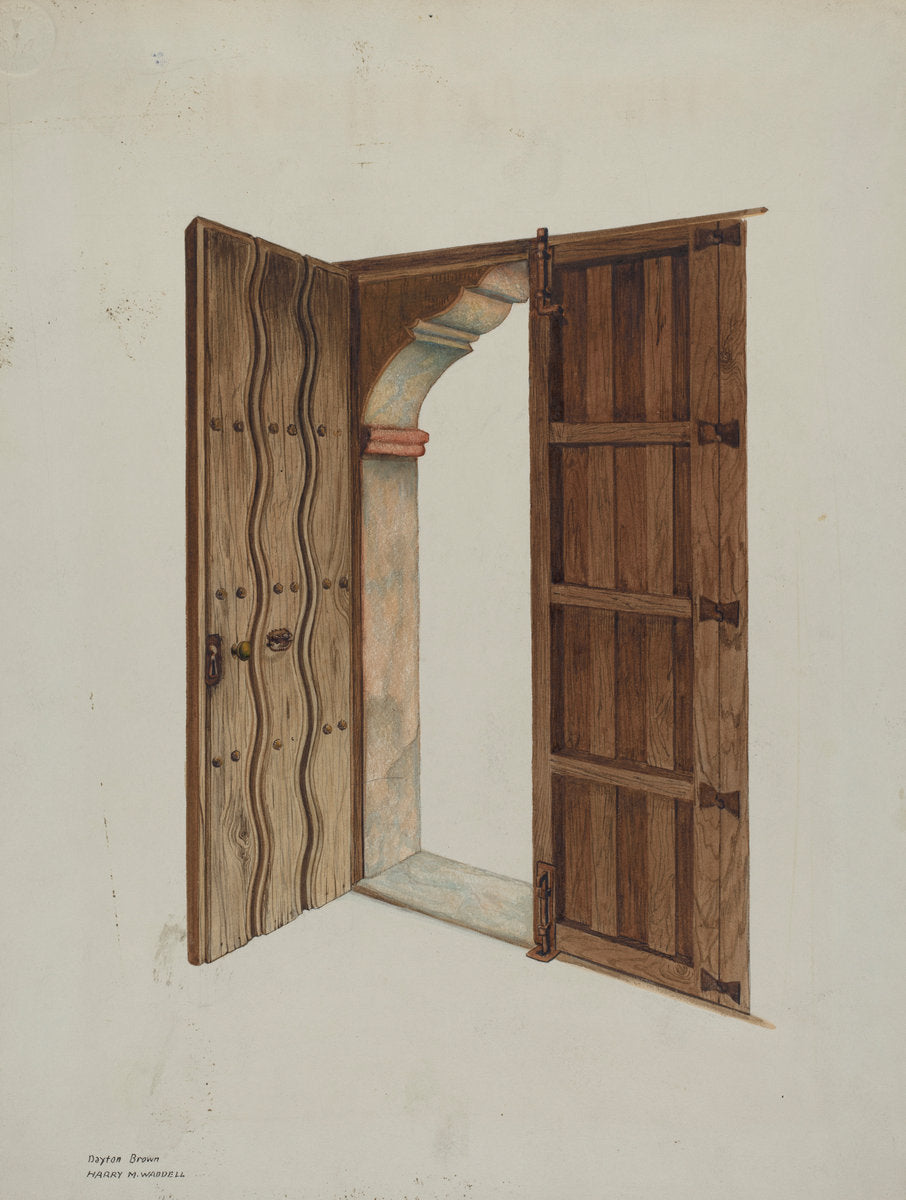 Mission Church Doors and Doorway by Dayton Brown and Harry Mann Waddell (American, active c. 1935), 16X12"(A3)Poster Print