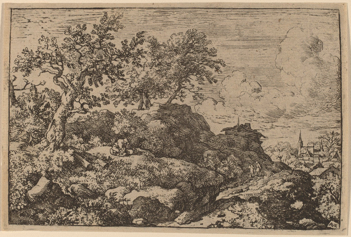 Two Peasants Seated on a Hill by Allart van Everdingen (Dutch, 1621 - 1675), 16X12"(A3)Poster Print