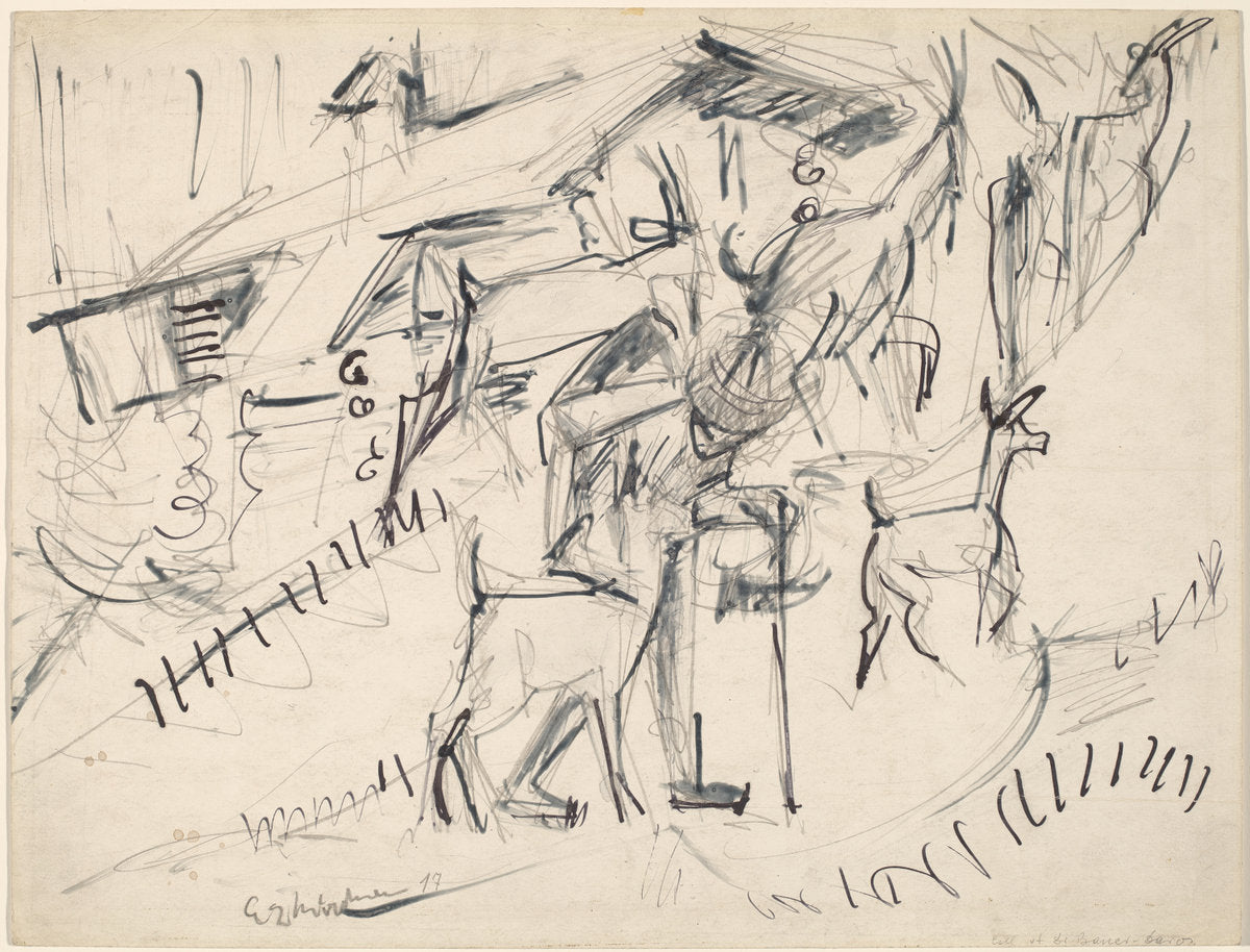 Goatherd with Goats by Ernst Ludwig Kirchner (German, 1880 - 1938), 16X12"(A3)Poster Print