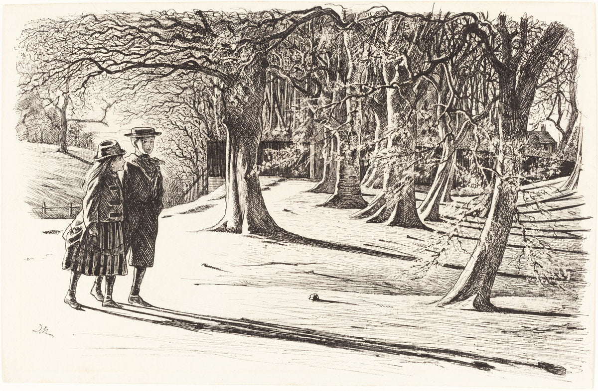 Two Children in the Snow by George Du Maurier (British, 1834 - 1896), 16X12"(A3)Poster Print