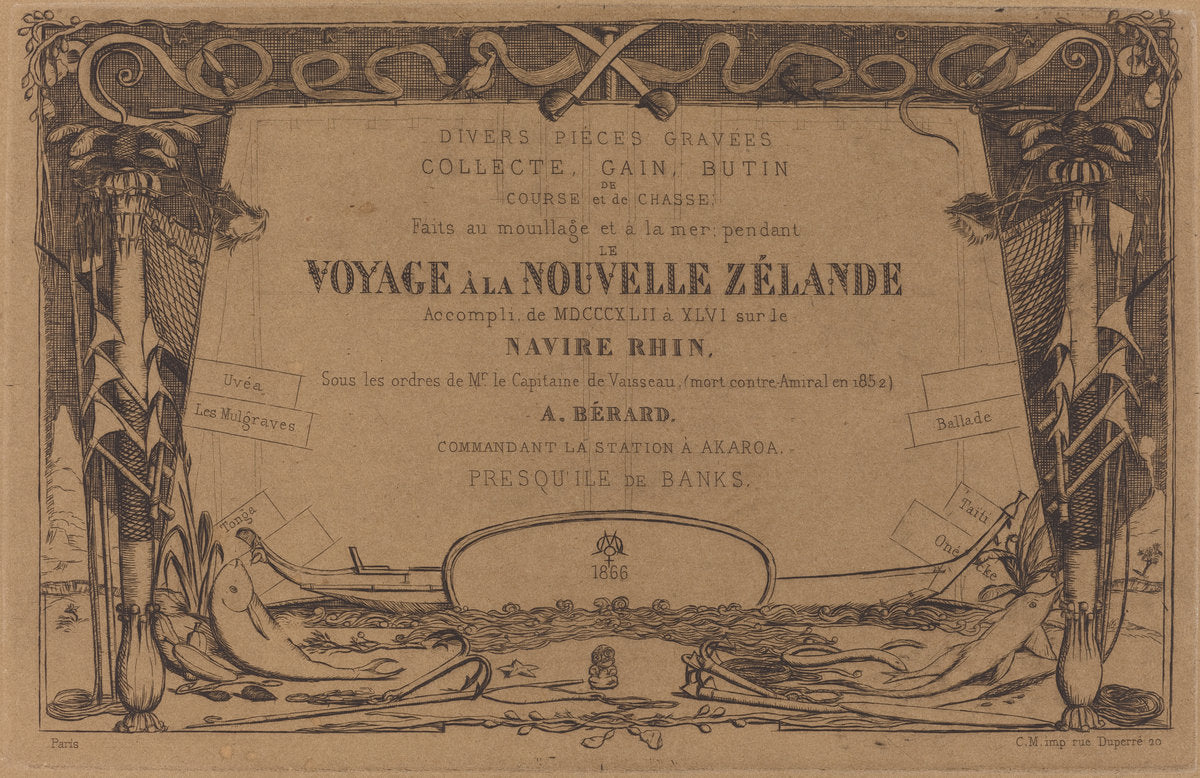 Couverture du "Voyage à la nouvelle Zélande" (Cover for the Set of Etchings Entitled "A Voyage to New Zealand") by Charles Meryon (French, 1821 - 1868), 16X12"(A3)Poster Print