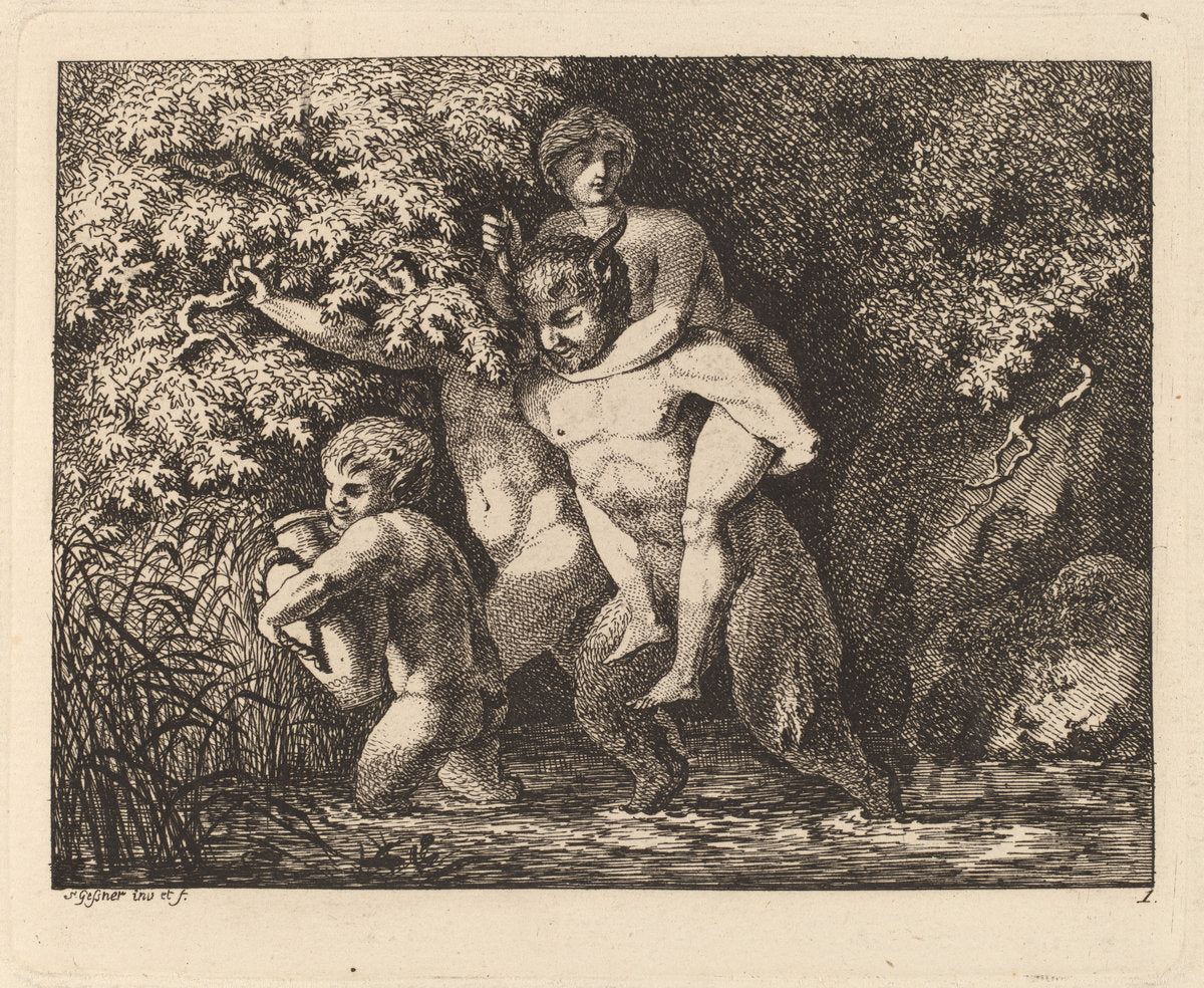 Satyr Carrying a Nymph on His Back by Salomon Gessner (Swiss, 1730 - 1788), 16X12"(A3)Poster Print