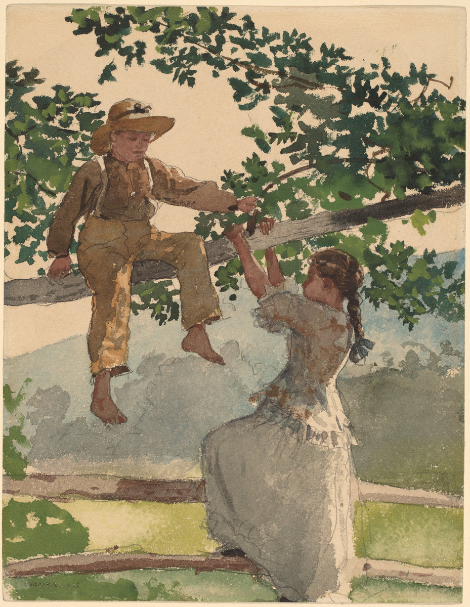 On the Fence by Winslow Homer (American, 1836 - 1910), 16X12"(A3)Poster Print