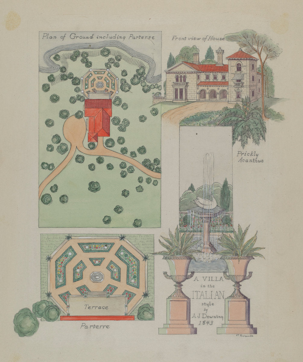 Italian Villa Design by Virginia Richards (American, active c. 1935), 16X12"(A3)Poster Print