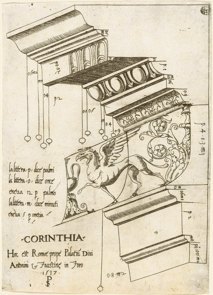 Entablature from the Temple of Antoninus and Faustina, Rome by Master PS (Italian (?), active 1535/1537), 16X12"(A3)Poster Print