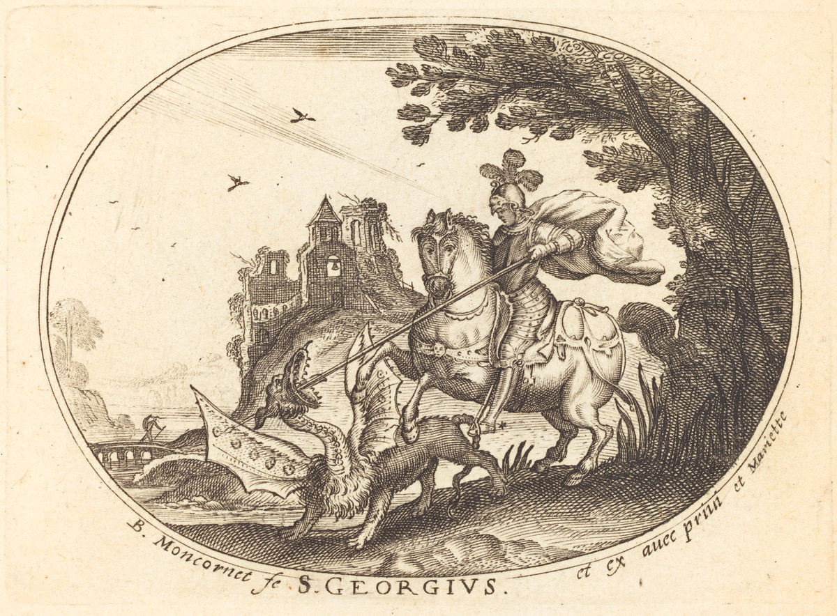 Saint George and the Dragon by Balthasar Moncornet (French, c. 1600 - 1668), 16X12"(A3)Poster Print