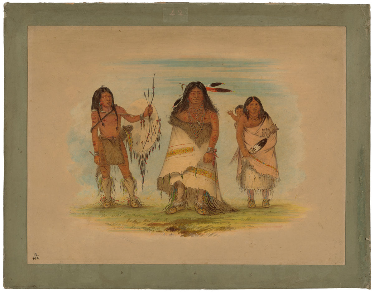 Camanchee Chief, His Wife, and a Warrior by George Catlin (American, 1796 - 1872), 16X12"(A3)Poster Print