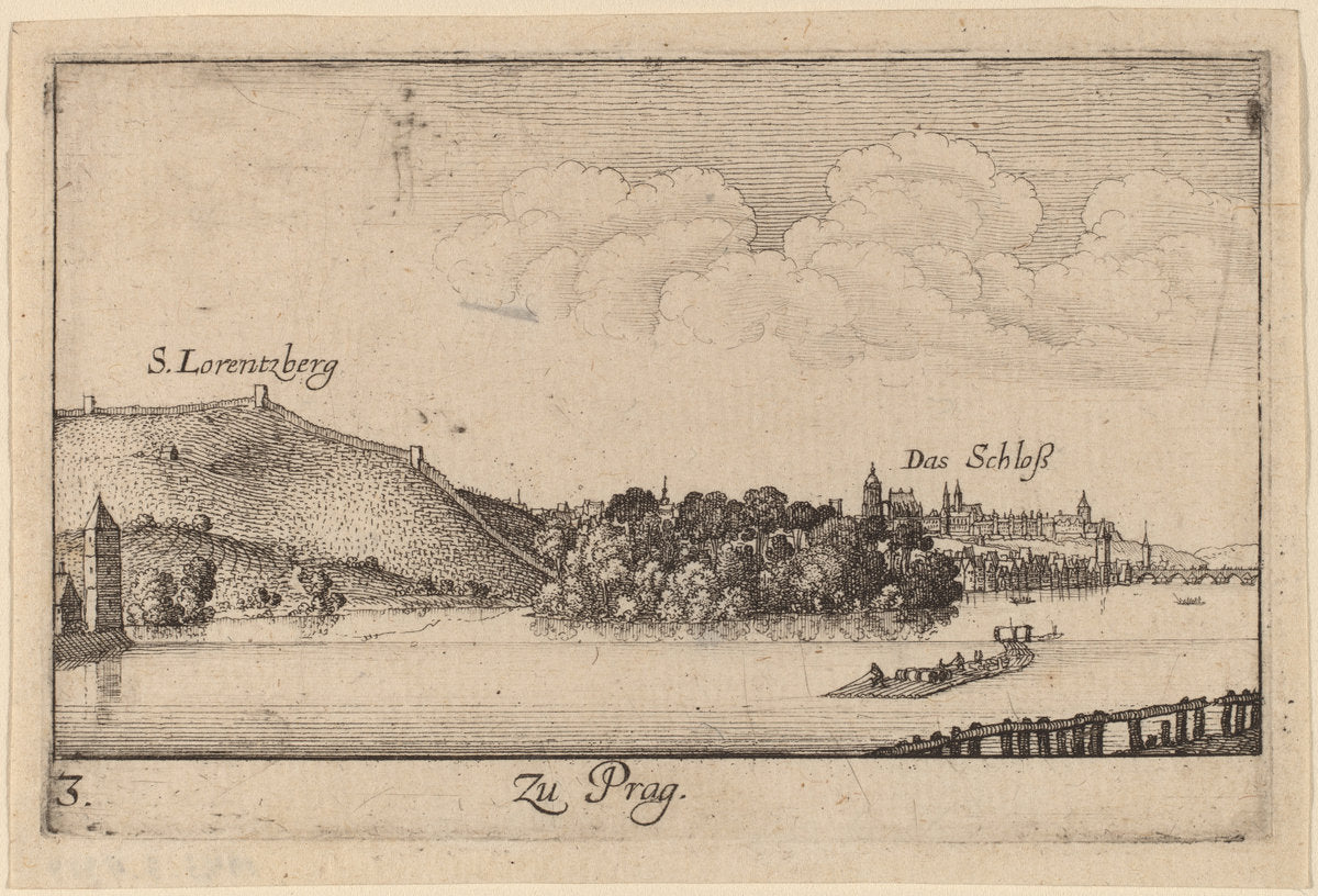 Prague by Wenceslaus Hollar (Bohemian, 1607 - 1677), 16X12"(A3)Poster Print