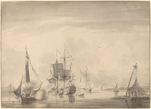 Harbor Scene by John Greenwood (American, 1727 - 1792), 16X12"(A3)Poster Print