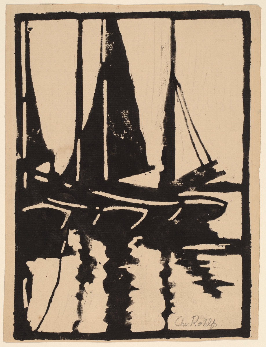Sailboats in the Harbor by Christian Rohlfs (German, 1849 - 1938), 16X12"(A3)Poster Print