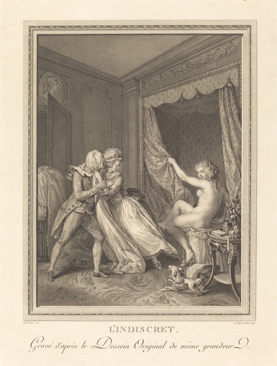 L'Indiscret by Francois-Nicolas-Barthelemy Dequevauviller after Antoine Borel (French, 1745 - c. 1807), 16X12"(A3)Poster Print