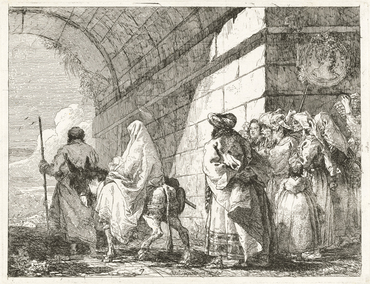 The Holy Family Passes under a City Arch by Giovanni Domenico Tiepolo (Venetian, 1727 - 1804), 16X12"(A3)Poster Print