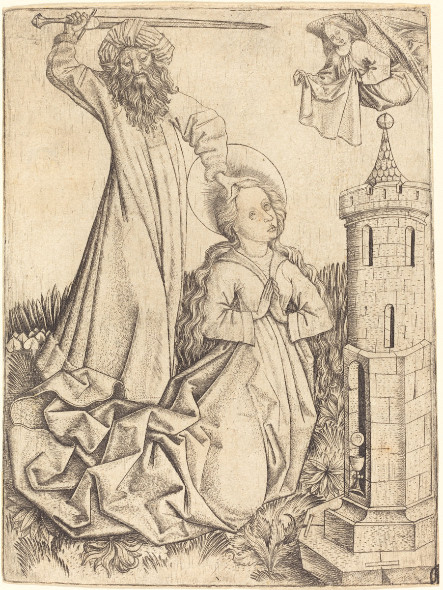 The Martyrdom of Saint Barbara by Master E.S. (German, active c. 1450 - active 1467), 16X12"(A3)Poster Print