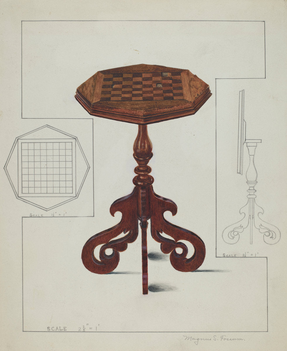 Checker-board Table-tilt Top by Magnus S. Fossum (American, 1888 - 1980), 16X12"(A3)Poster Print