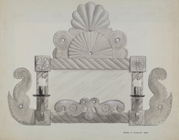 Tin Mirror Frame with 2 Candle Sockets by Majel G. Claflin (American, active c. 1935), 16X12"(A3)Poster Print
