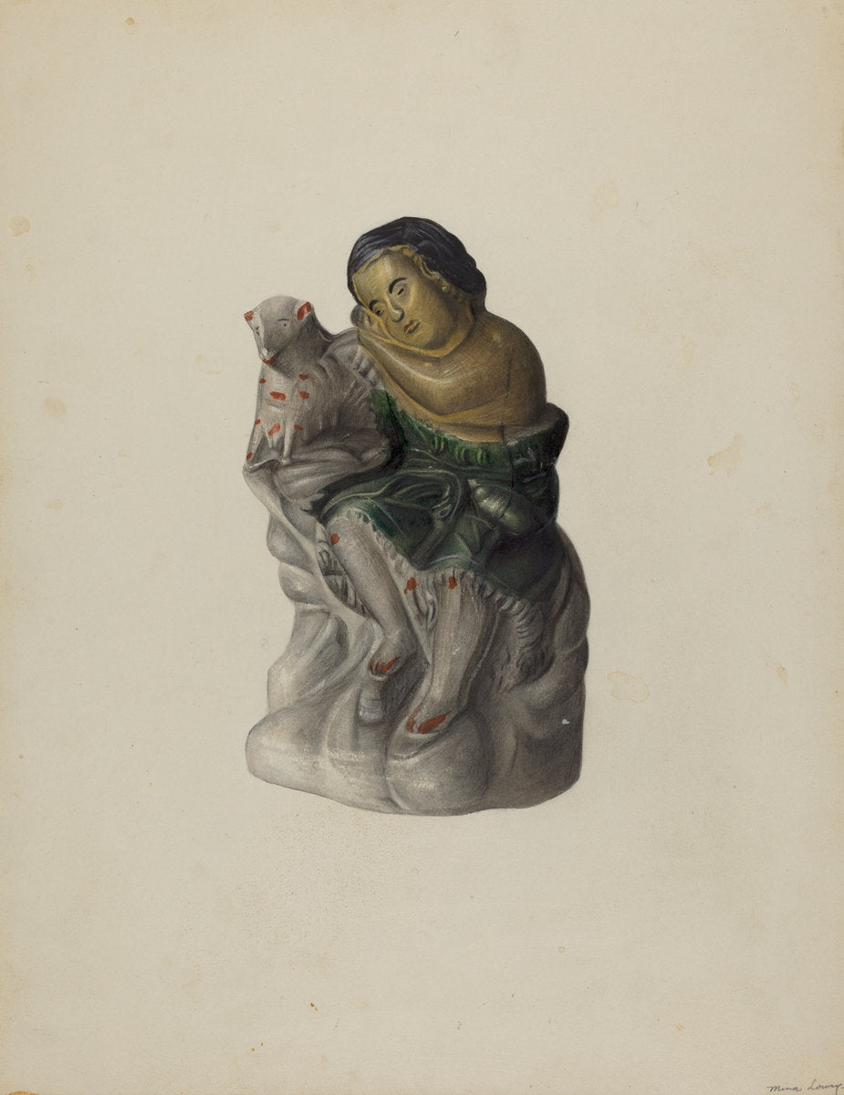 Pa. German Chalkware Mary and Her Lamb by Mina Lowry (American, 1894 - 1942), 16X12"(A3)Poster Print