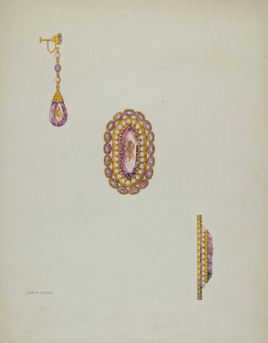 Brooch and Earrings by John Thorsen (American, active c. 1935), 16X12"(A3)Poster Print