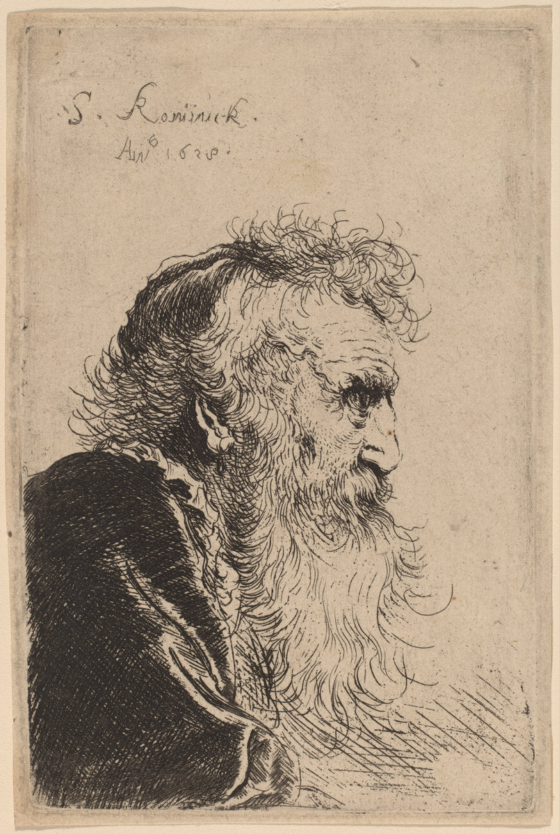 Bust of an Old Man in Profile, Facing Right by Salomon Koninck (Dutch, 1609 - 1656), 16X12"(A3)Poster Print