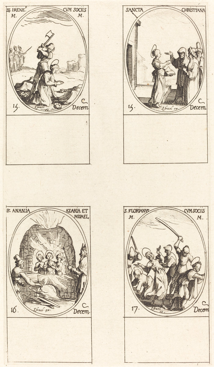 St. Bibiana; St. Birinus; St. Barbara; St. Sabbas by Jacques Callot (French, 1592 - 1635), 16X12"(A3)Poster Print