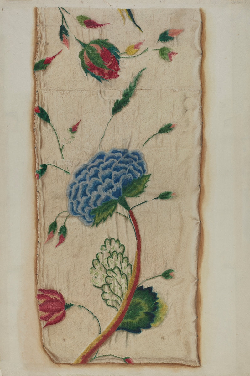 Crewel Embroidered Bed Curtain by Robert T. Gills (American, active c. 1935), 16X12"(A3)Poster Print
