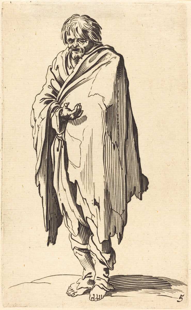 etching by after Jacques Callot (Beggar with Bare Head and Feet), 16X12"(A3)Poster Print