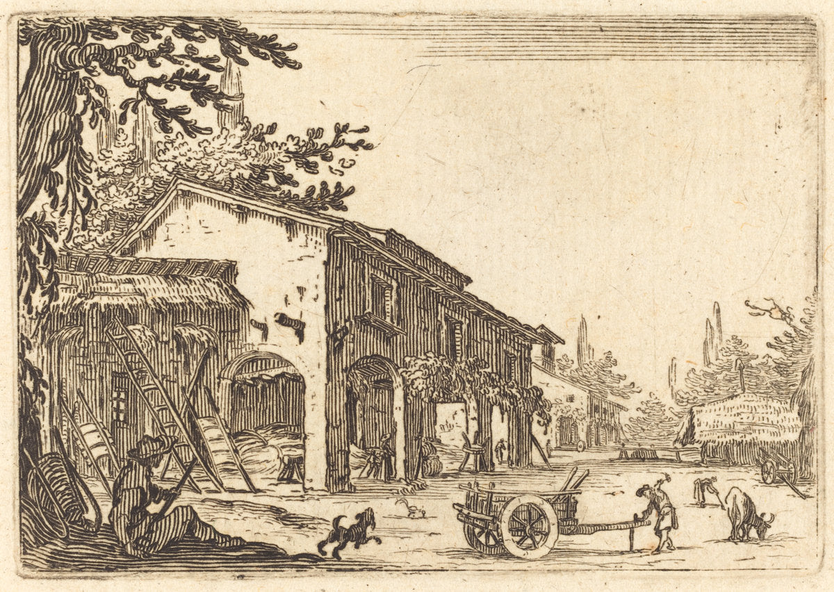 Courtyard of a Farm by Jacques Callot (French, 1592 - 1635), 16X12"(A3)Poster Print