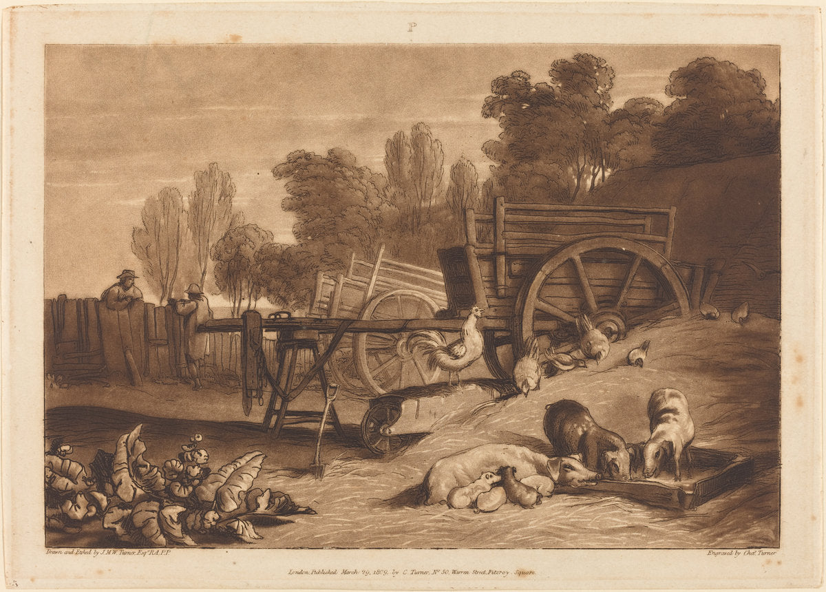 The Farm-yard with the Cock by Joseph Mallord William Turner and Charles Turner (British, 1775 - 1851), 16X12"(A3)Poster Print