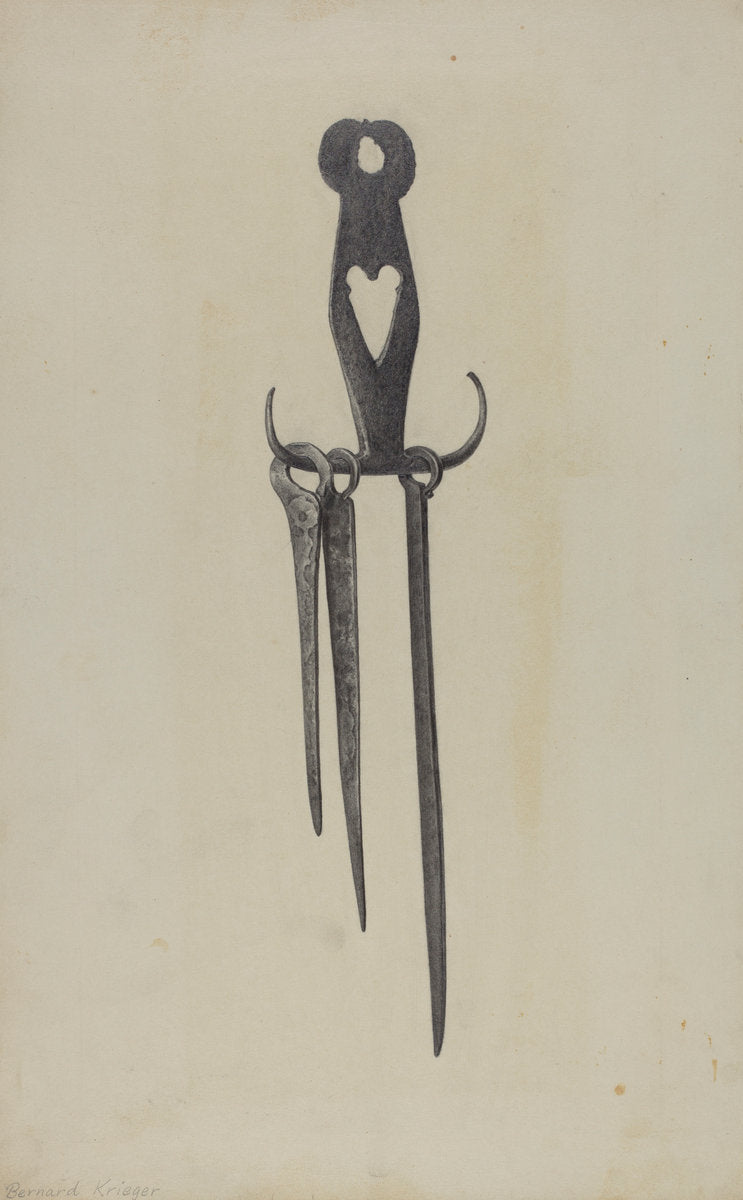 Skewers and Holder by Bernard Krieger (American, active c. 1935), 16X12"(A3)Poster Print