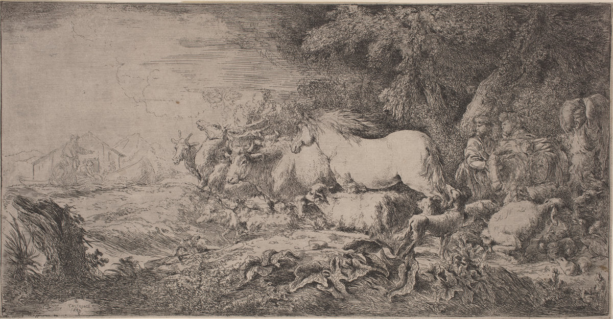 The Animals Going toward the Ark by Giovanni Benedetto Castiglione (Italian, 1609 or before - 1664), 16X12"(A3)Poster Print