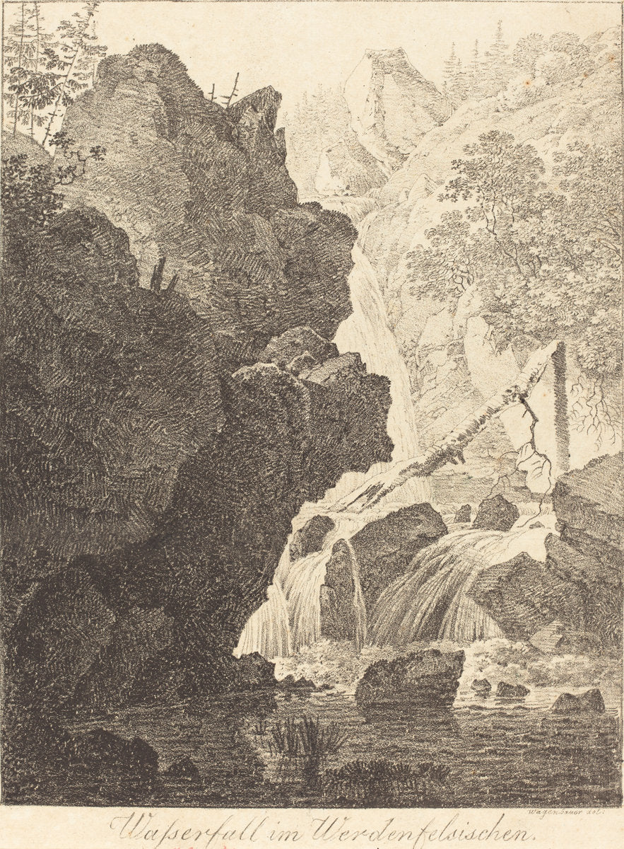 The Waterfall (Wasserfall im Werdenfelsischen) by Max Joseph Wagenbauer (German, 1774 - 1829), 16X12"(A3)Poster Print