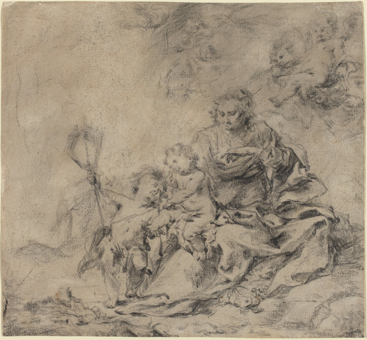 The Virgin and Child with John the Baptist by Cornelis Schut I (Flemish, 1597 - 1655), 16X12"(A3)Poster Print