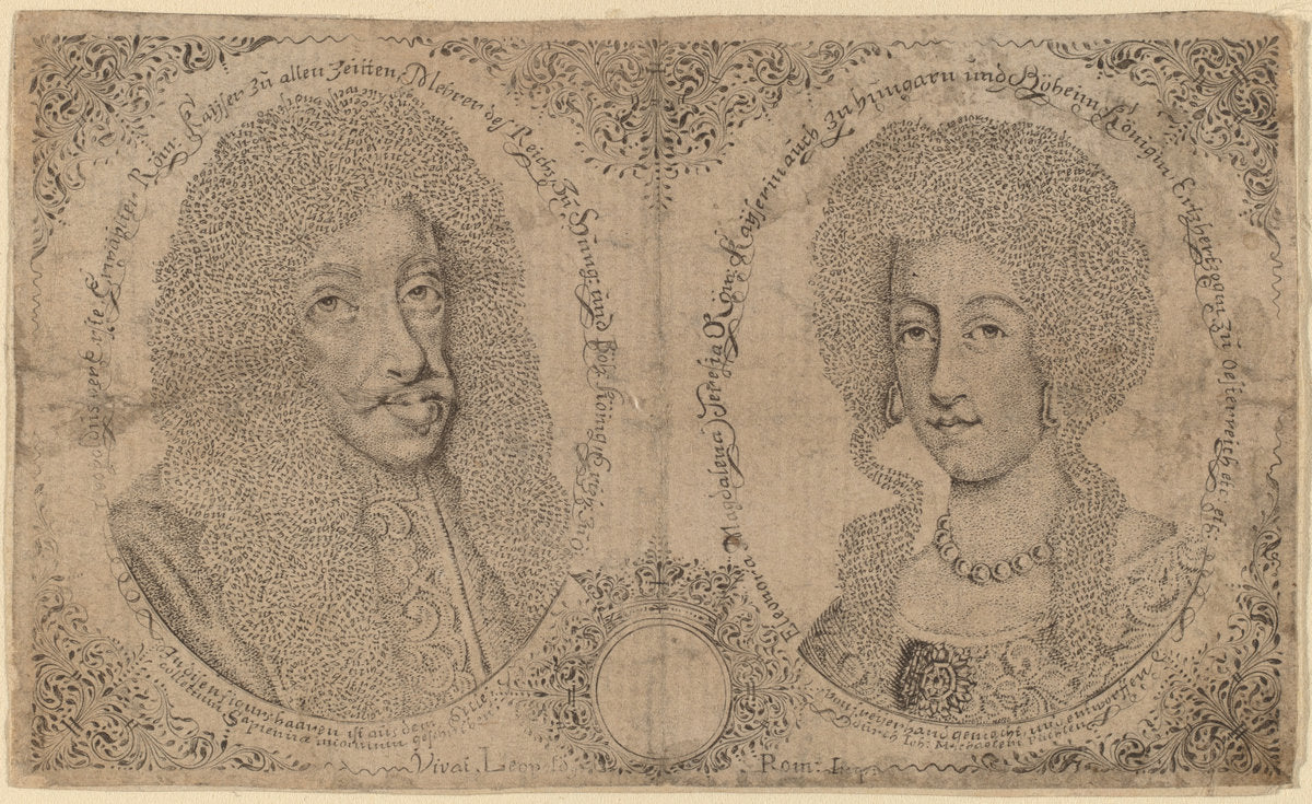 engraving by Austrian 17th Century (Leopold I and Eleanor of Austria), 16X12"(A3)Poster Print