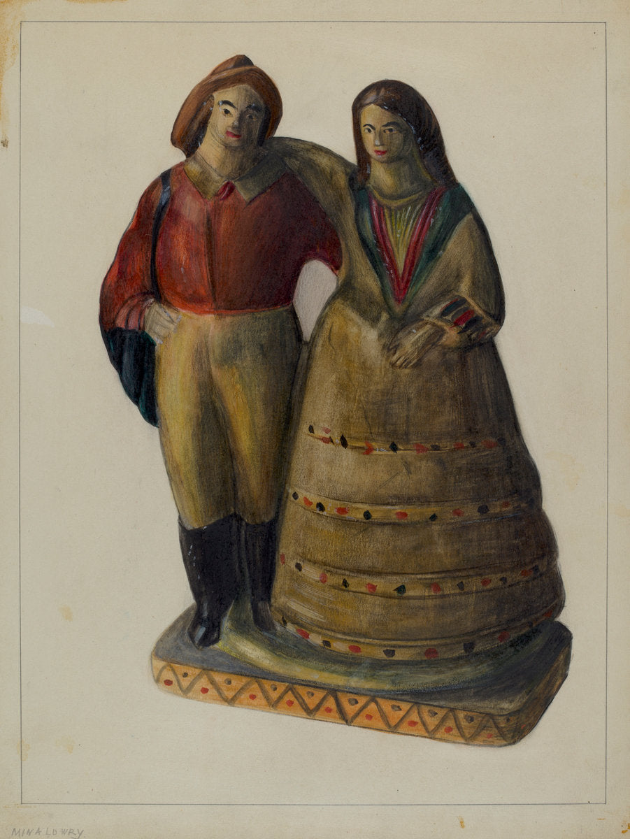 Fisherman and Woman by Mina Lowry (American, 1894 - 1942), 16X12"(A3)Poster Print