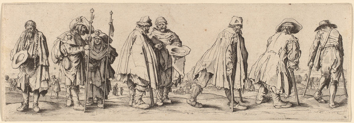 Eight Beggars by Wenceslaus Hollar after Jacques Callot (Bohemian, 1607 - 1677), 16X12"(A3)Poster Print