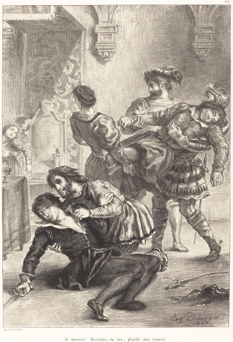 The Death of Hamlet (Act V, Scene II) by Eugène Delacroix (French, 1798 - 1863), 16X12"(A3)Poster Print