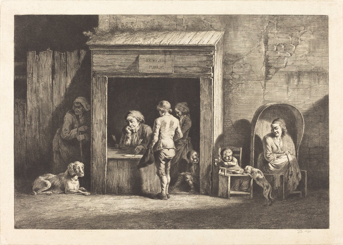 The Public Scribe by Jean-Jacques de Boissieu (French, 1736 - 1810), 16X12"(A3)Poster Print