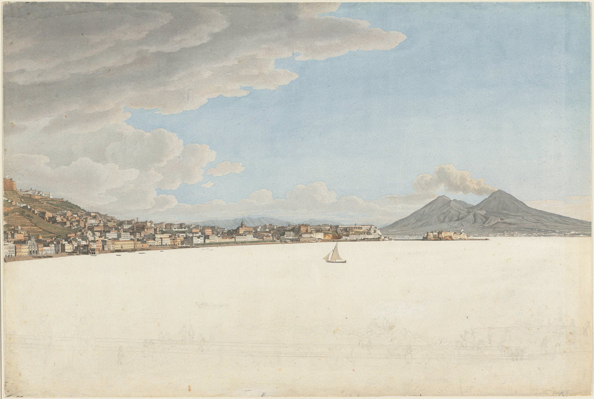The Bay of Naples with Mounts Vesuvius and Somma by Giovanni Battista Lusieri (Italian, c. 1755 - 1821), 16X12"(A3)Poster Print