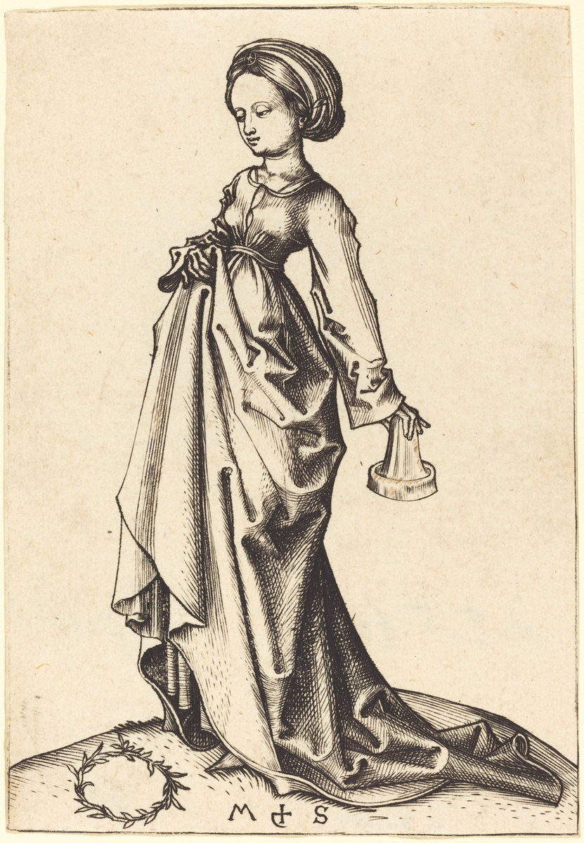 Second Foolish Virgin by Martin Schongauer (German, c. 1450 - 1491), 16X12"(A3)Poster Print