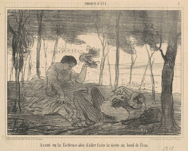 Ayant eu la facheuse idée d'aller ... au bord de l'eau by Honoré Daumier (French, 1808 - 1879), 16X12"(A3)Poster Print