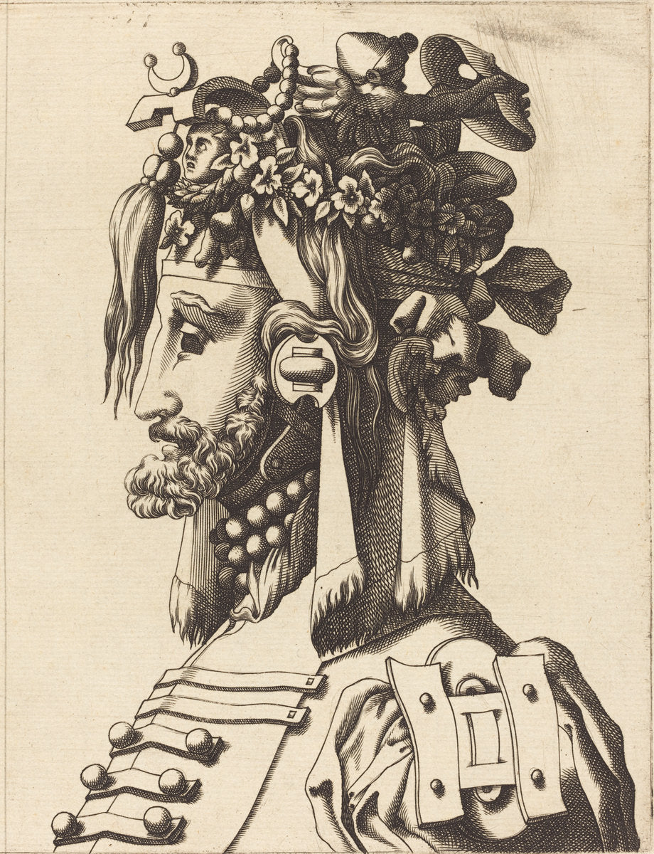 1560/1600 by French 16th Century after René Boyvin or Pierre Milan (Bust of a Man in an Extravagant Costume), 16X12"(A3)Poster Print