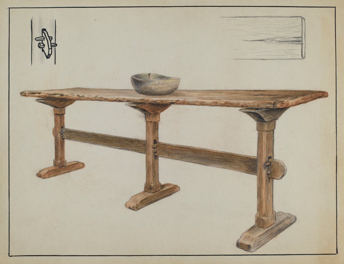 Trestle Table by Fletcher Hanks (American, active c. 1935), 16X12"(A3)Poster Print