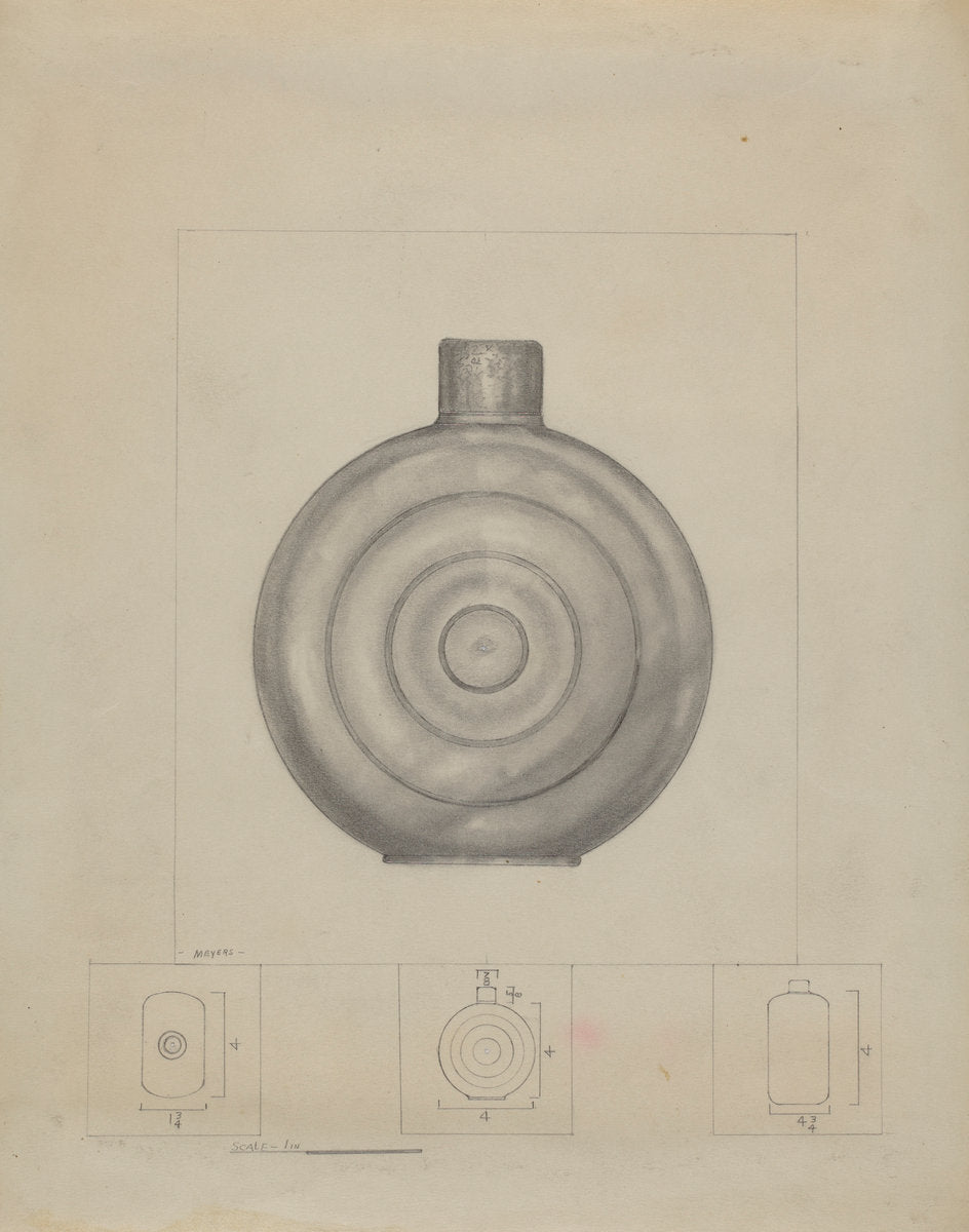 Pewter Dram Bottle by Henry Meyers (American, active c. 1935), 16X12"(A3)Poster Print
