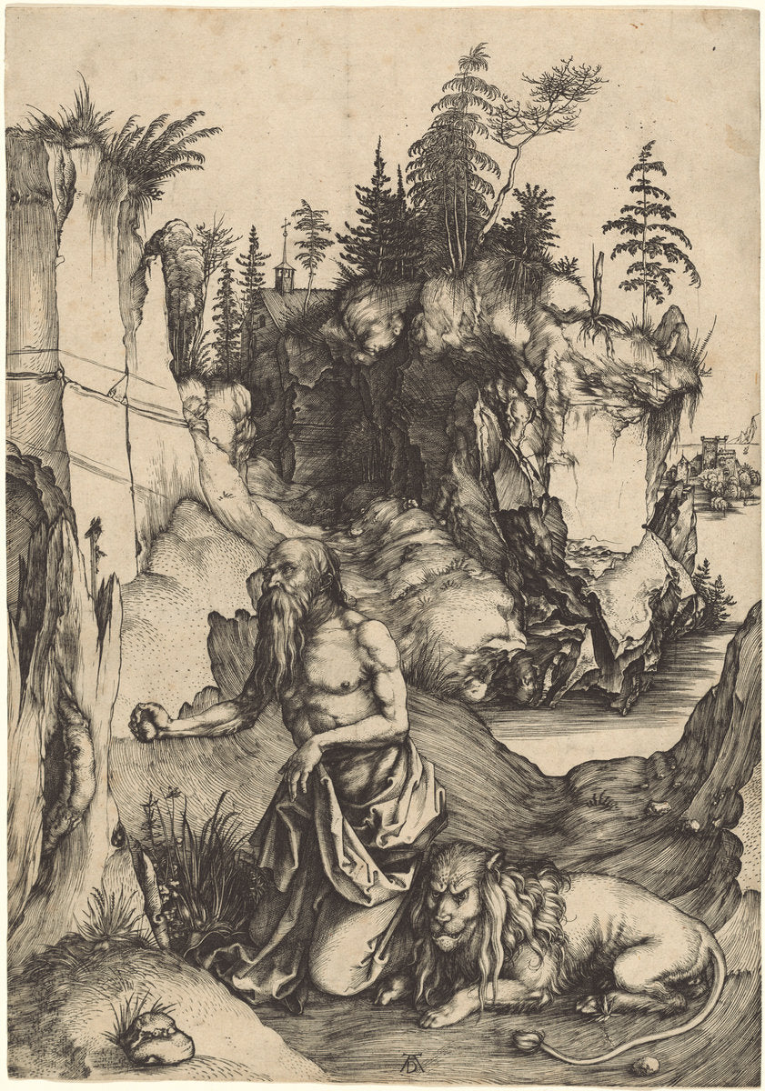Saint Jerome Penitent in the Wilderness by Albrecht Dürer (German, 1471 - 1528), 16X12"(A3)Poster Print