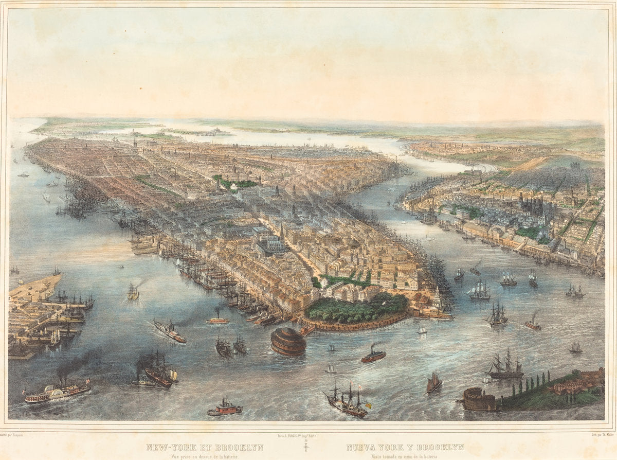 New York et Brooklyn - Vue prise au dessus dela batterie by Theodore Muller after William Simpson (French, 1819 - 1879), 16X12"(A3)Poster Print