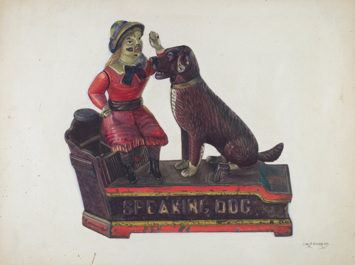 Toy: Speaking Dog Bank by Chris Makrenos (American, active c. 1935), 16X12"(A3)Poster Print