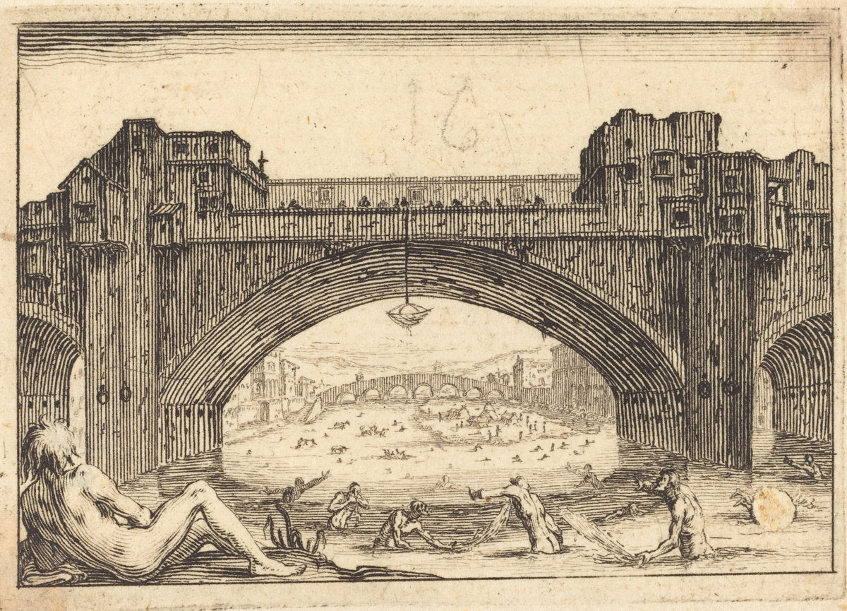 Ponte Vecchio, Florence by Jacques Callot (French, 1592 - 1635), 16X12"(A3)Poster Print