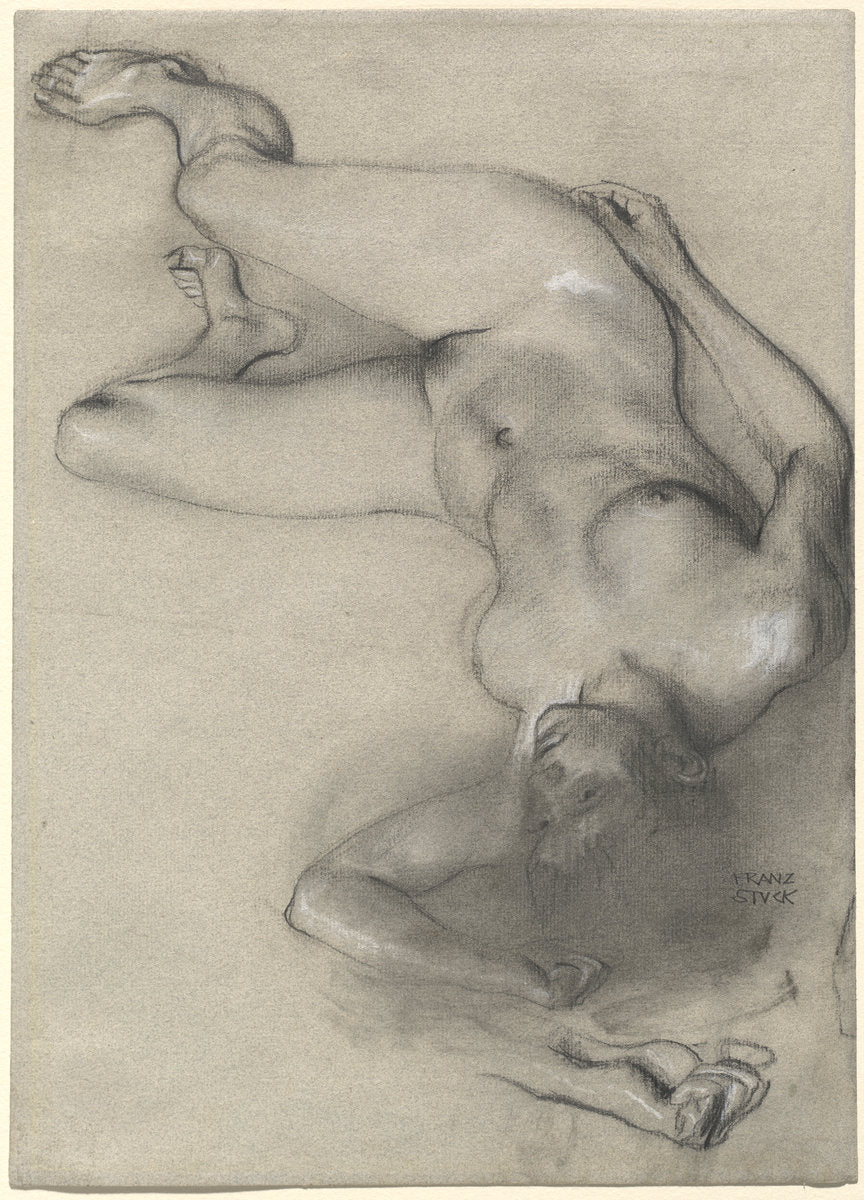 Nude Woman Lying on the Ground by Franz von Stuck (German, 1863 - 1928), 16X12"(A3)Poster Print