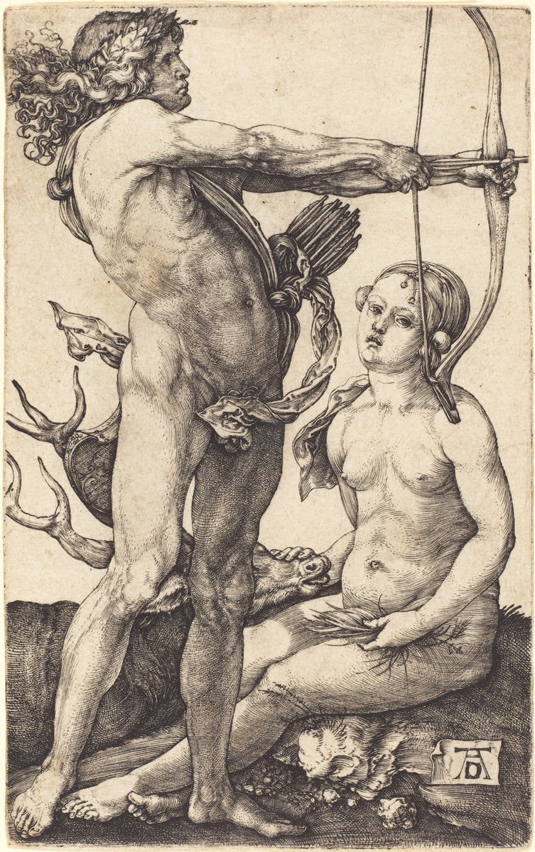 Apollo and Diana by Albrecht Dürer (German, 1471 - 1528), 16X12"(A3)Poster Print