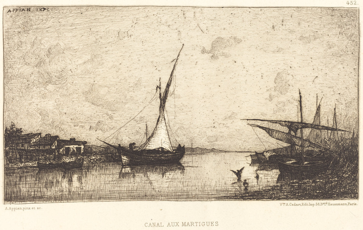 Canal aux Martiques by Adolphe Appian (French, 1818 - 1898), 16X12"(A3)Poster Print