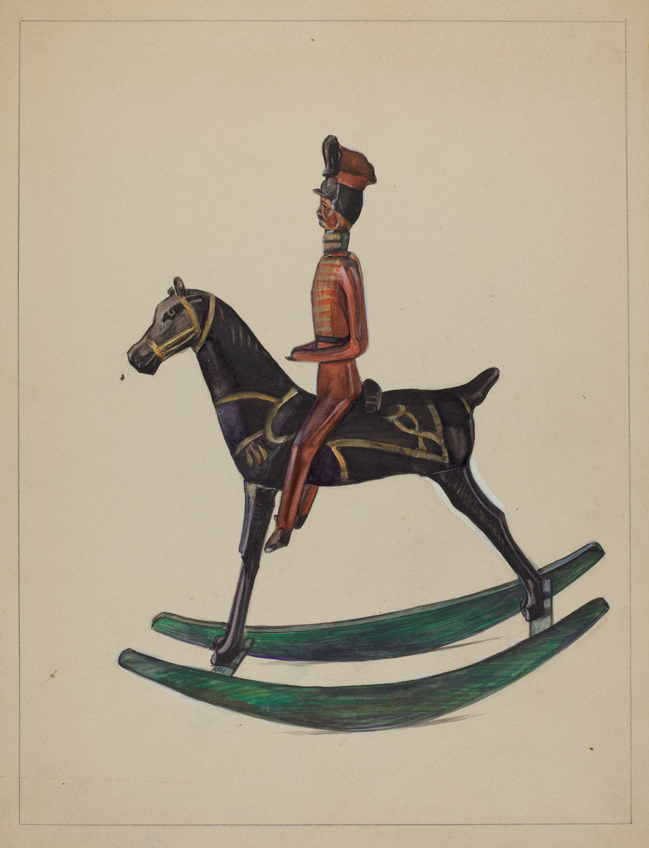 Toy Rocking Horse and Rider by Mina Lowry (American, 1894 - 1942), 16X12"(A3)Poster Print